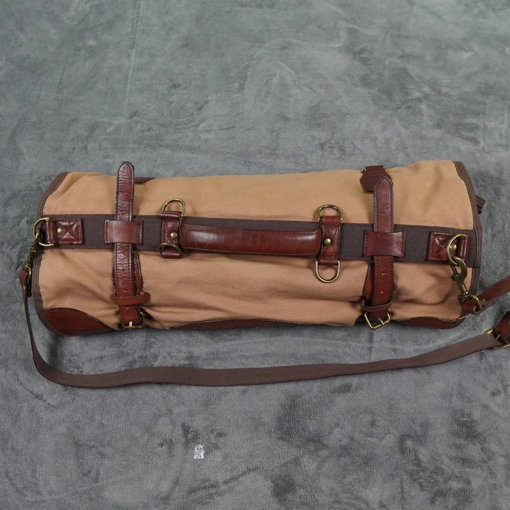 Duluth Trading 1 Night Stand Rolled Bag Tan Leather Canvas Suit Shoes Shaving